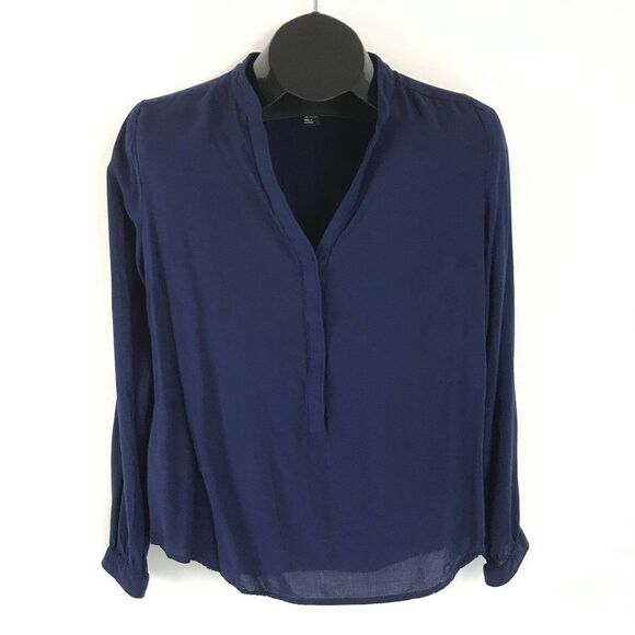 Forever 21 V-Neck Popover Top Women's Medium Blue Long Sleeves Rayon Buttons - Picture 1 of 7